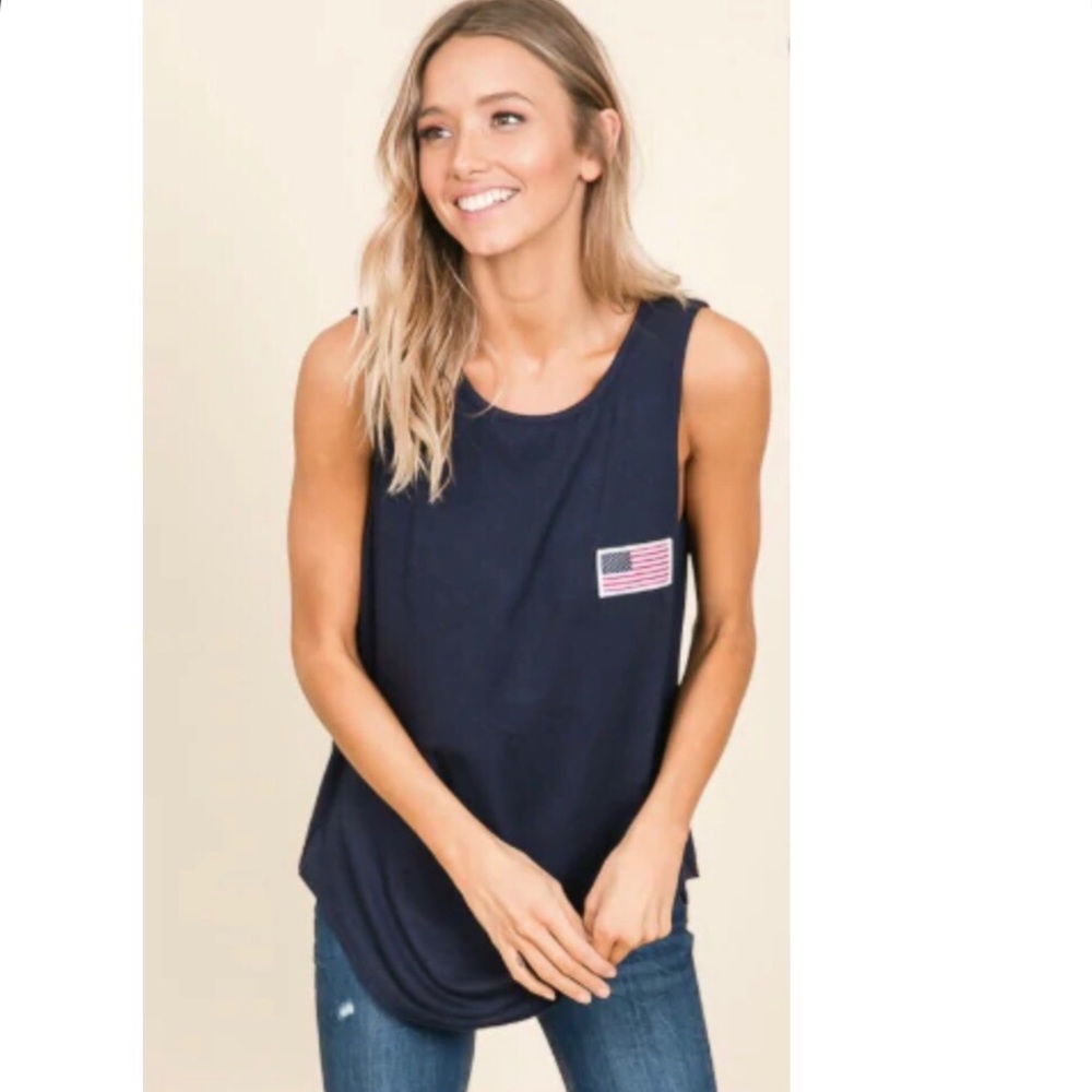 NWT American flag tank top, navy Flowy top, Various sizes, 4th of July tank